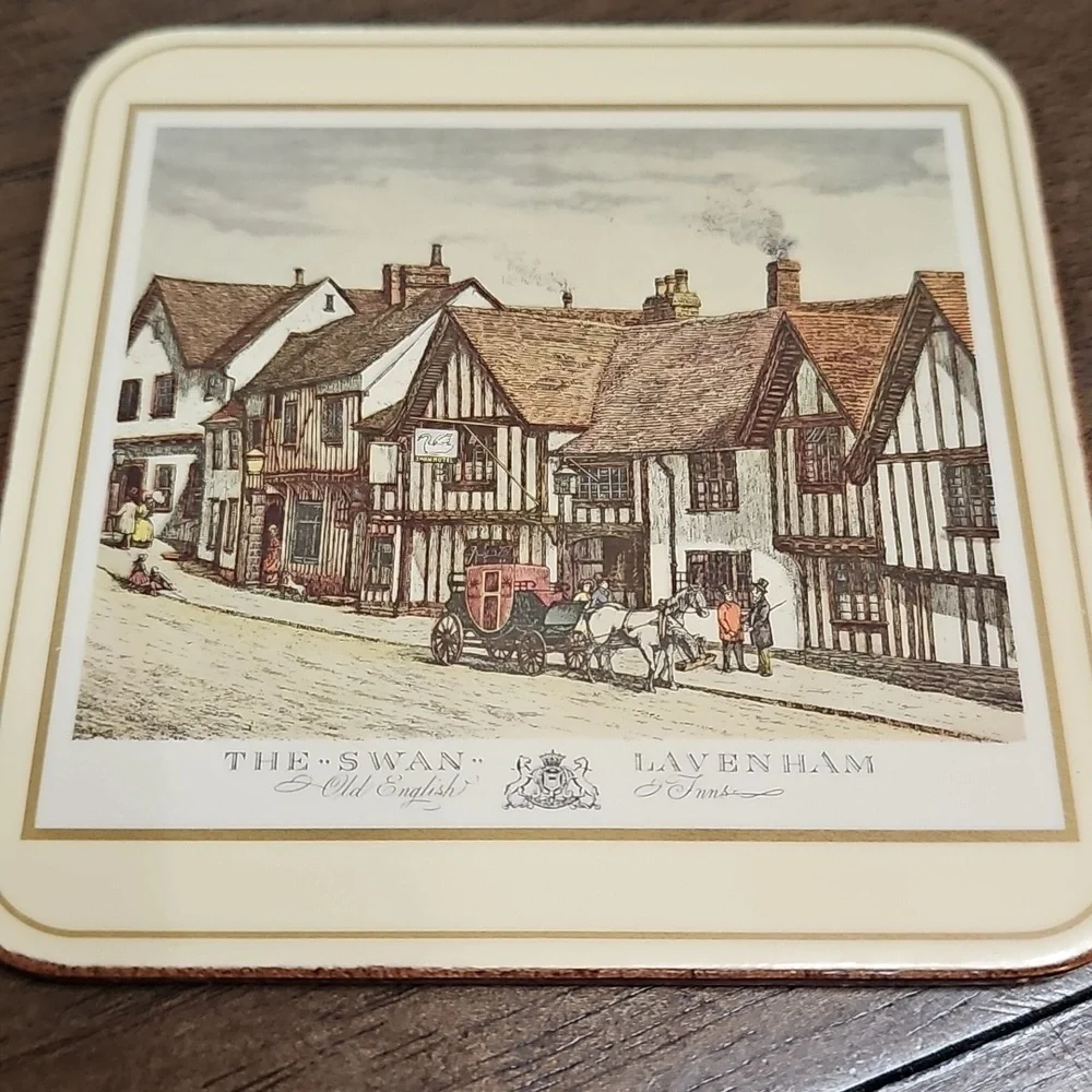 🇬🇧 Vintage Pimpernel Coasters Set of 6 English Inns Series Made in England